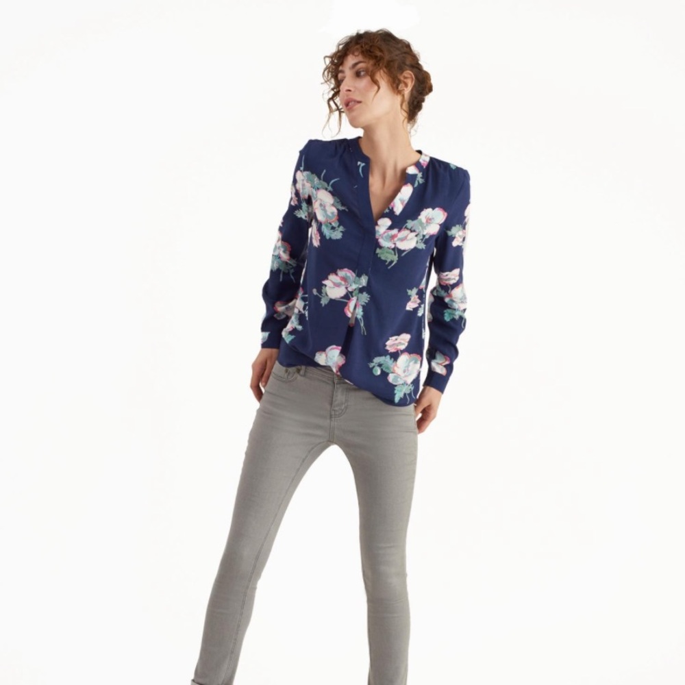 Navy Poppy Long Sleeve Blouse